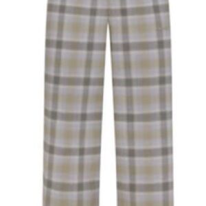 Plaid Wide-Leg Trousers in Beige and Gray